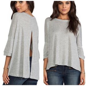 Free People Women’s M Top Gray Storyteller Waffle Knit Open Back Oversized